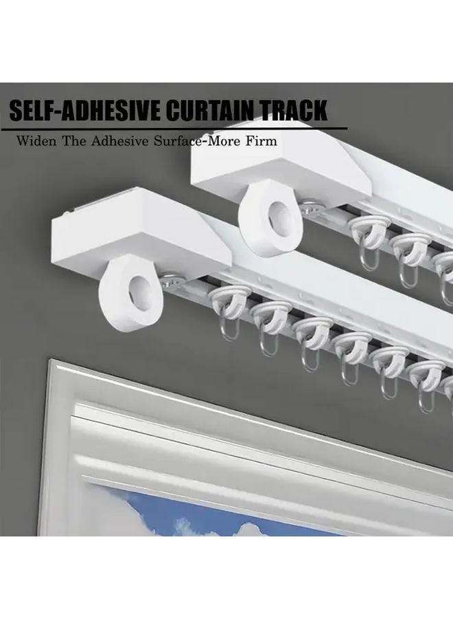 White Ceiling Wall Curtain Track System 300cm No Drill Adhesive Rod - Image 1